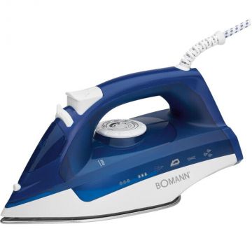 Bomann Fier de calcat Bomann, DB 6004 CB, talpa din otel inoxidabil, functie anticalcar, calcare pe orizontala si verticala, auto-curatare, control al aburului, toate tipurile de material, Alb/Albastru