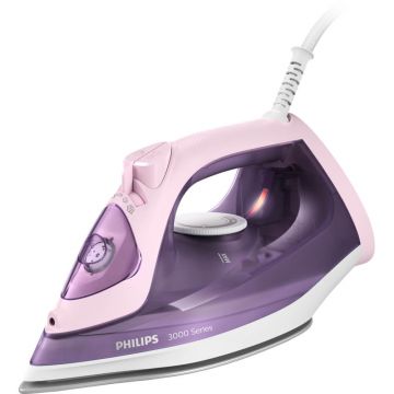 Fier de calcat cu aburi Philips Seria 3000 DST3020/30, 2200 W, 0.3 L, Abur 35 g/min, Talpa ceramica, Sistem anti-picurare, Alb/Mov