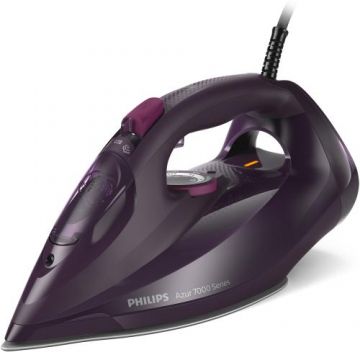 Fier de calcat Philips Azur DST7061/30, 3000W, Debit de abur de 55g/min, Jet de abur de 250 g, Talpa SteamGlide Elite, Rezervor de 300ml, Sistem de curatare automata cu rezervor integrat pentru calcar, Oprire automata de siguranta (Mov)