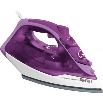Fier de calcat Tefal Express Steam FV2836, 2400 W, 0.27 L, Jet de abur 165 g/min, Functie Anti-picurare, Alb/Roz