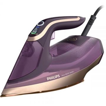 Philips Fier de Calcat PHILIPS Azur 8000 DST8040/30, 3000W, 260g/min, 350ml, Talpa SteamGlide Elite, Mov-Auriu