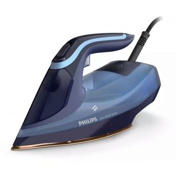 Philips Fier de calcat Philips DST8020/20 Seria 8000, 3000W, talpa Steamglide Elite Rosecopper, OptimalTemp, Abur 55 g/min, jet de abur 240 g, capacitate rezervor 300ml, Detartrare Quick Calc Release, Oprire automata, Albastru