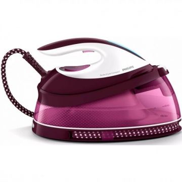 Philips Statie de calcat Philips PerfectCare Compact GC7842/40, Optimal Temp, talpa Steam Glide, 120 g/min, 400 g abur, 6.5 bari, rezervor 1500 ml, Smart Calc Clean, Violet