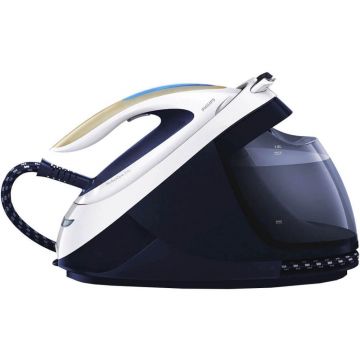 Statie de calcat Philips PerfectCare Elite GC9635/20, 2700 W, 1.8 L, 7.5 bar, Debit abur 155 g/min, Talpa T-ionicGlide, Tehnologia OptimalTemp, Mod Eco, Albastru/Alb