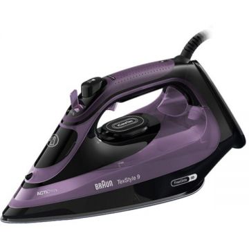 BRAUN Fier de calcat  Braun TexStyle 9 SI9661VI, 3100W, Continuu 60g/min, Jet 250g/min, Rezervor 330ml, TalpДѓ curbatДѓ, FreeGlide 3D, Tehnologie iCare, Cablu 2,5m, 1.7kg, Violet