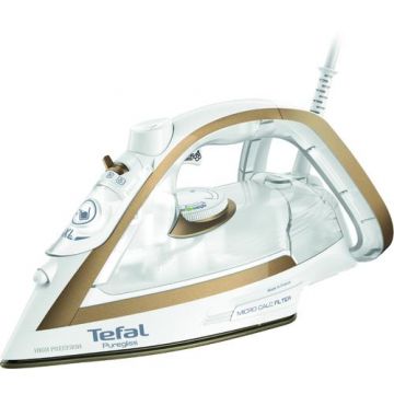 Fier de calcat Tefal Puregliss FV8042E0, 2900 W, Debit de abur 50 g/min, Jet de abur 270 g/min, Rezervor 0.27 l (Alb/Auriu)