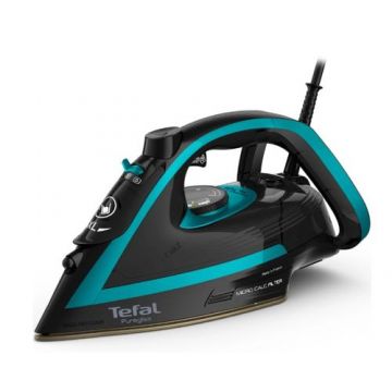 Fier de calcat Tefal Puregliss FV8066E0, 3000 W, abur variabil 50 g/min, Colector Micro Calc, Oprire automata (Negru/Albastru)