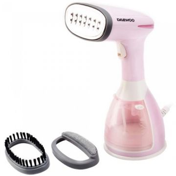 Fier de calcat vertical cu aburi Daewoo DGS1500PK, Putere 1500 W, Debit de abur 60 gr/min, Capacitate 280 ml (Alb/Roz)