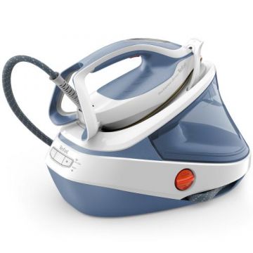 Statie de calcat cu boiler de inalta presiune Tefal Pro Express Umtimate GV9710E0, 3000W, capacitate rezervar 1.2 l, jet de abur 580 g /min, 7.6 bar, abur vertical, talpa Durilium Airglide Autoclean Ultra Thin, Albastru