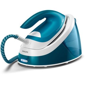 Statie de calcat Philips PerfectCare Compact Essential GC6815/20, 2400 W, Rezervor 1.3 l, Jet de abur 360 g/min, Debit abur 120 g/min (Alb/Albastru)