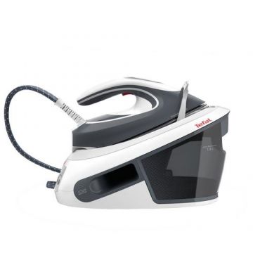 Statie de calcat Tefal Express AirGlide SV8020E1, Jet de abur 450g/min, Pompa de 6.6 bari, Talpa Durilium Airglide, Rezervor apa 1.8L, Oprire Automata (Gri/Alb)