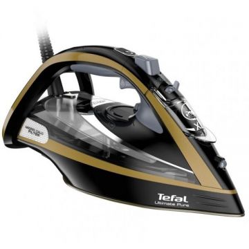 Tefal Fier de calcat Tefal Ultimate Pure FV9847E0, 3200W, abur 260g/min, 350ml, colector anticalcar, oprire automata, Negru/auriu