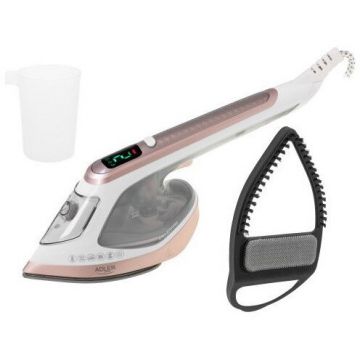 ADLER Fier de calcat cu aburi 2in1 Adler AD 5044, 1800W, 180ml, 25g/min, Placa ceramica, Afisaj LED, Calcare verticala si orizontala, Alb/Bronz