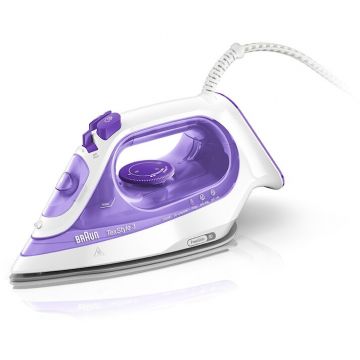 BRAUN Fier de calcat Braun TexStyle 3 SI3042VI, 2350 W, abur variabil 45g/min, jet de abur 160g/min, rezervor 270 ml, tehnologie FreeGlide 3D, talpa Super Ceramic, Alb/Mov