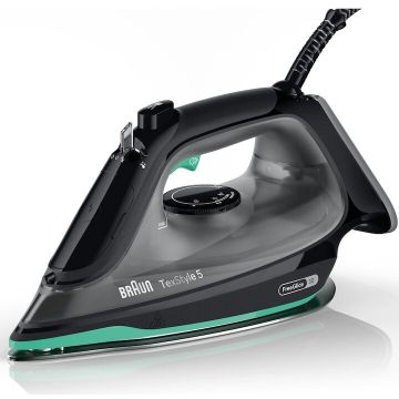 BRAUN Fier de calcat Braun TexStyle 5 SI5277GR, 2700W, jet de abur 220g/min, abur variabil 0-50 g/min, talpa SuperCeramic, rezervor 300 ml, tehnologie FreeGlide, oprire automata, sistem antipicurare, negru/verde