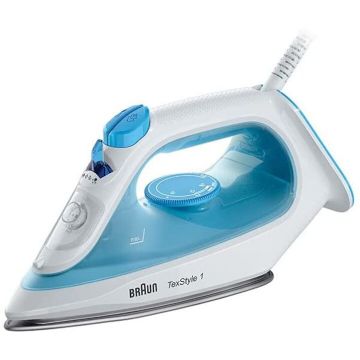 BRAUN Fier de calcat cu aburi Braun TexStyle 1, 2000W, 200 ml, talpa SuperCeramic, Alb/Albastru