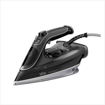 BRAUN Fier de calcat FreeStyle 5 SI5188BK, 2800W, jet de abur 220g/min, abur variabil 0-50 g/min, talpa EloxalPlus, rezervor 330 ml, tehnologie iCare, tehnologie FreeGlide, oprire automata, sistem antipicurare, negru