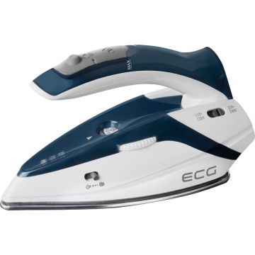 ECG Fier de calcat pentru voiaj ECG NZ 210, talpa otel inoxidabil, 1000 W, abur vertical, Alb/Albastru
