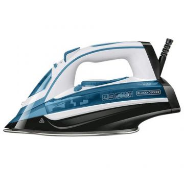 Fier de calcat BLACK+DECKER BXIR2402E, 2400 W, Rezervor 0.23 l, Talpa ceramica, Debit de abur 45 g/min (Negru/Albastru)