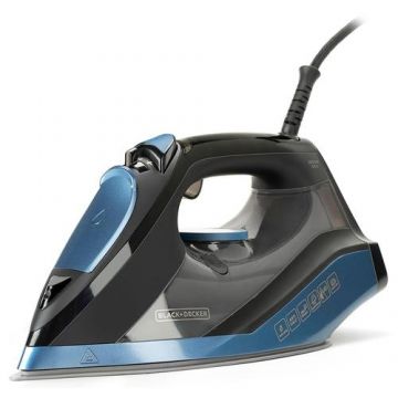 Fier de calcat BLACK+DECKER BXIR2801E, 2800 W, Rezervor 0.27 l, Debit de abur 45 g/min, Jet de abur 180 g/min, Anti-Calcar (Negru/Albastru)