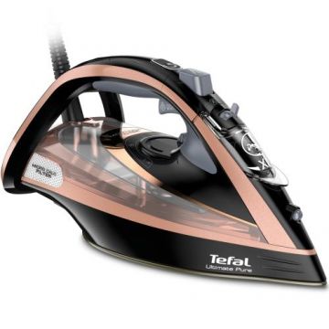 Fier de calcat Tefal Ultimate Pure FV9867E0, 3000W, talpa Durilium AirGlide Autoclean, jet de aburi 260 g/ min, tehnologie Micro-Calc Filter 2in1 (Roz/Negru)