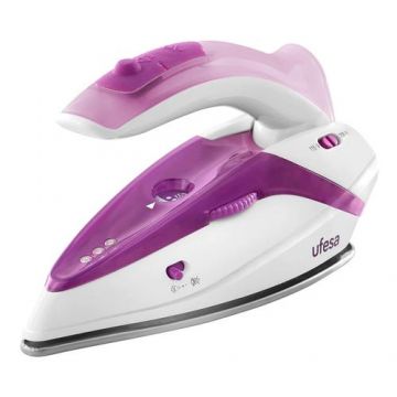 Fier de voiaj Ufesa PERFECT TRIP, 1100 W, talpa inox, Jet de abur 75 g/min, Debit abur 15 g/min, 115V/230V (Alb/Roz)