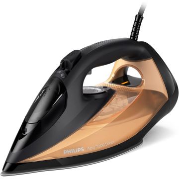 Philips Fier de Calcat PHILIPS Seria 7000 DST7040/80, 2800W, 250g/min, 300ml, Talpa SteamGlide Elite, Auriu-Negru