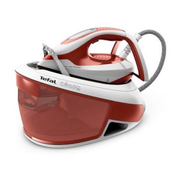 Statie de calcat Tefal Express Power SV8110E0, 2800 W, 6.3 bari, jet de abur 430 g/min, abur variabil 0-120 g/min, rezervor apa 1.8L, talpa Durilium AirGlide, colector anticalcar detasabil, indicator anticalcar, oprire automata (Rosu)