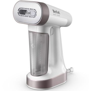 Tefal Aparat de calcat vertical cu abur 2 in 1 Tefal Pure Force DT8720E0, 1800W, jet de abur 90 g/min, variabil 0 - 35 g/min, rezervor apa 180 ml, 4 trepte abur, functie Boost, oprire automata, autonomie rezervor apa 12 min, incalzire rapida in 25 s, Alb