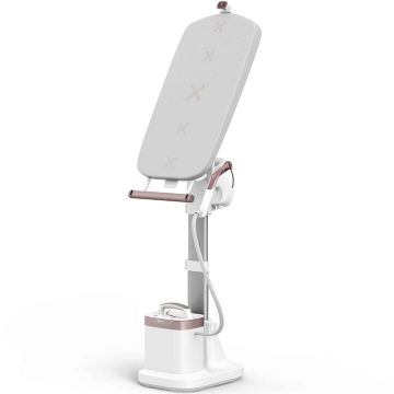 Tefal Aparat de calcat vertical cu abur Tefal Ixeo Vision QT1811E0, 2170W, jet de abur 200 g/min, abur variabil 0-80 g/min, 3 trepte putere, rezervor 1.2L, incalzire in 70 sec, oprire automata, alb/roz