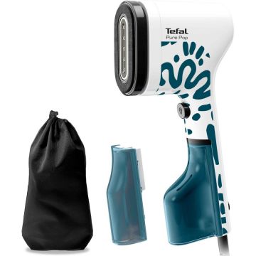 Tefal Aparat de calcat vertical cu abur Tefal Pure Pop, DT2040E1, 1300 W, abur variabil pana la 20 g/min, 2recipiente apa 70ml si 120ml, gata de utilizare in 15s, Albastru/Alb