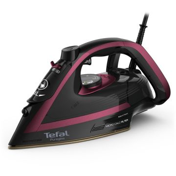 Tefal Fier de calcat cu abur Tefal Puregliss FV8065E0, abur variabil 50 g/min, jet de abur 280 g/min, 3000 W, sistem Micro Calc Filter, Negru & Visiniu