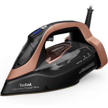 Tefal Fier de calcat cu abur Tefal Ultimate Power Pro FV9E50E0, 3200W, jet de abur 300 g/min, abur variabil 0-85 g/min, rezervor apa 350 ml, talpa Durilium AirGlide AutoClean, oprire automata, panou comanda LED, filtru anticalcar, sistem antipicurare, Ne