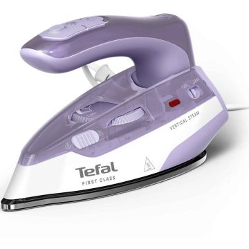 Tefal Fier de calcat cu aburi pentru voiaj Tefal First Class DB1612E0, 1000W, jet de abur 45 g/min, abur variabil 0-10 g/min, talpa Microsteam 200, functie abur vertical, maner pliabil, husa inclusa, alb & violet