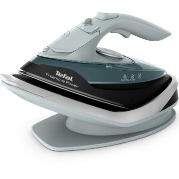 Tefal Fier de calcat fara fir Tefal Freemove Power FV6670E0, 2600W, jet abur 220 g/min, abur variabil 0 - 40 g/min, recipient apa 250 ml, sistem anticalcar, talpa ceramica, incalzire rapida in 30s, sistem antipicurare, calcare verticala, Verde & Negru