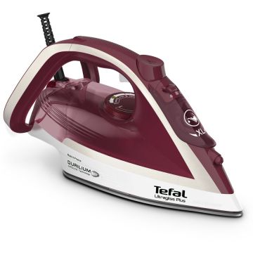 Tefal Fier de calcat Tefal Ultragliss Plus FV6810E0, 2800W, jet de abur 250 g/ min, abur variabil 0-50g/min, rezervor apa 270 ml, talpa Durilium AirGlide, functie anti-calcar, Visiniu/Alb