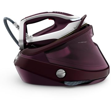 Tefal Statie de calcat cu abur de inalta presiune Tefal Pro Express Vision GV9810E0, 3000W, 8.3 bari, jet de abur 680 g/min, abur variabil 180 g/min, varf iluminat LED, sistem antipicurare, tehnologie Smart Steam, colector anticalcar, visiniu & alb