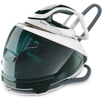 Tefal Statie de calcat Tefal Pro Express Eco GV9E21E0, 2200W, 7.5 bari, jet de abur 560 g/min, abur variabil 0 - 140 g/min, talpa Durilium AirGlide AutoClean, colector anticalcar, rezervor 1.8L detasabil, verde & alb